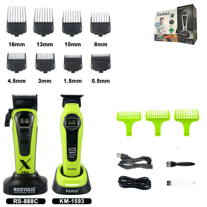 ROSYOUS 888C Professional Bold Hair Cut Machine 8000RPM DLC Blade Base Charger External Rotor Brushless Motor Men's Hair Clipper