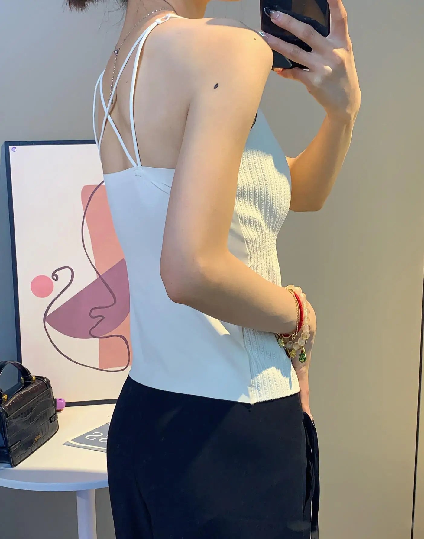 New 2025 Women's Slimming Long Tank Top Beautiful Back Bralette Innerwear Outerwear Base Layer Strap Vest Fashionable Polyest...