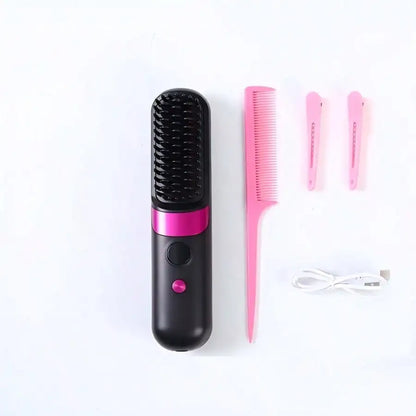 Mini Hair Straightener Comb Set Features A Built-In 2000mAh-3600mAh USB Rechargeable Lithium Battery, 10W Negative Ion Heating, Three Adjustable Temperature Settings, And Is A Portable, Heat-Resistant Styling Tool Suitable Fo