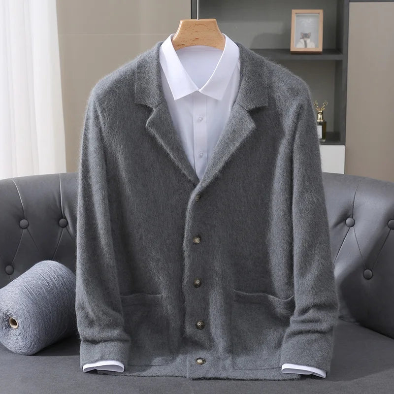 MVLYFLRT Men's 100% Mink Cashmere Cardigan Thick Knit Sweater Suit Collar Premium Warm Winter Outerwear Men's Clothing D185 ﻿