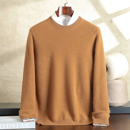 Autumn and winter new 100% pure cashmere loose casual padded men's round neck sweater plus size knitted bottoming shirt.