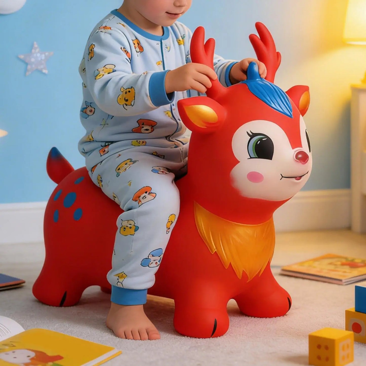 Bouncy Horse Horse Ride On Inflatable Bouncer Kids Jumping Hopping Animal Toys For Outdoor Home Preschool Classroom Playroom