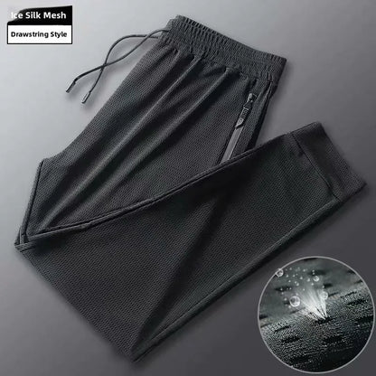 Ice Silk Men's Casual Pants Sports Set Air Conditioning Pants Quick Dry Trendy Large Size Short Sleeve T-Shirt Mesh Summer Wear