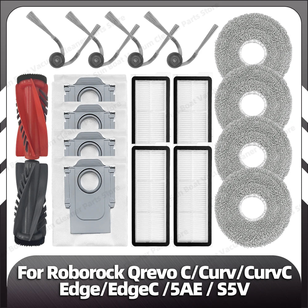 Fit for Roborock Qrevo C/Curv/CurvC/CurvC PRO/Edge/EdgeC/5AE/S5V/S5X/5AI/5XC Main Side Brush HEPA Filter Mop Pad Dust Bag Parts
