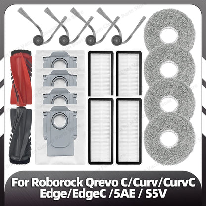 Fit for Roborock Qrevo C/Curv/CurvC/CurvC PRO/Edge/EdgeC/5AE/S5V/S5X/5AI/5XC Main Side Brush HEPA Filter Mop Pad Dust Bag Parts