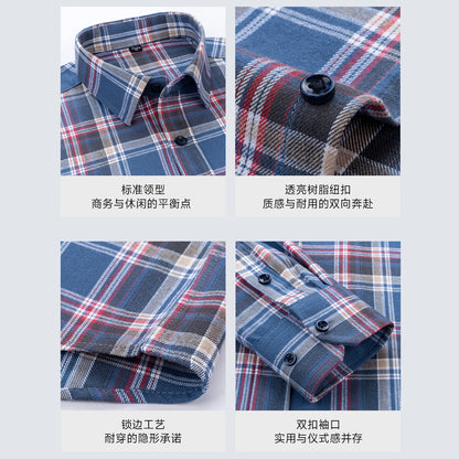 Men's long-sleeved cotton jersey checked shirt - suitable for daily work in all seasons, featuring fashionable style.