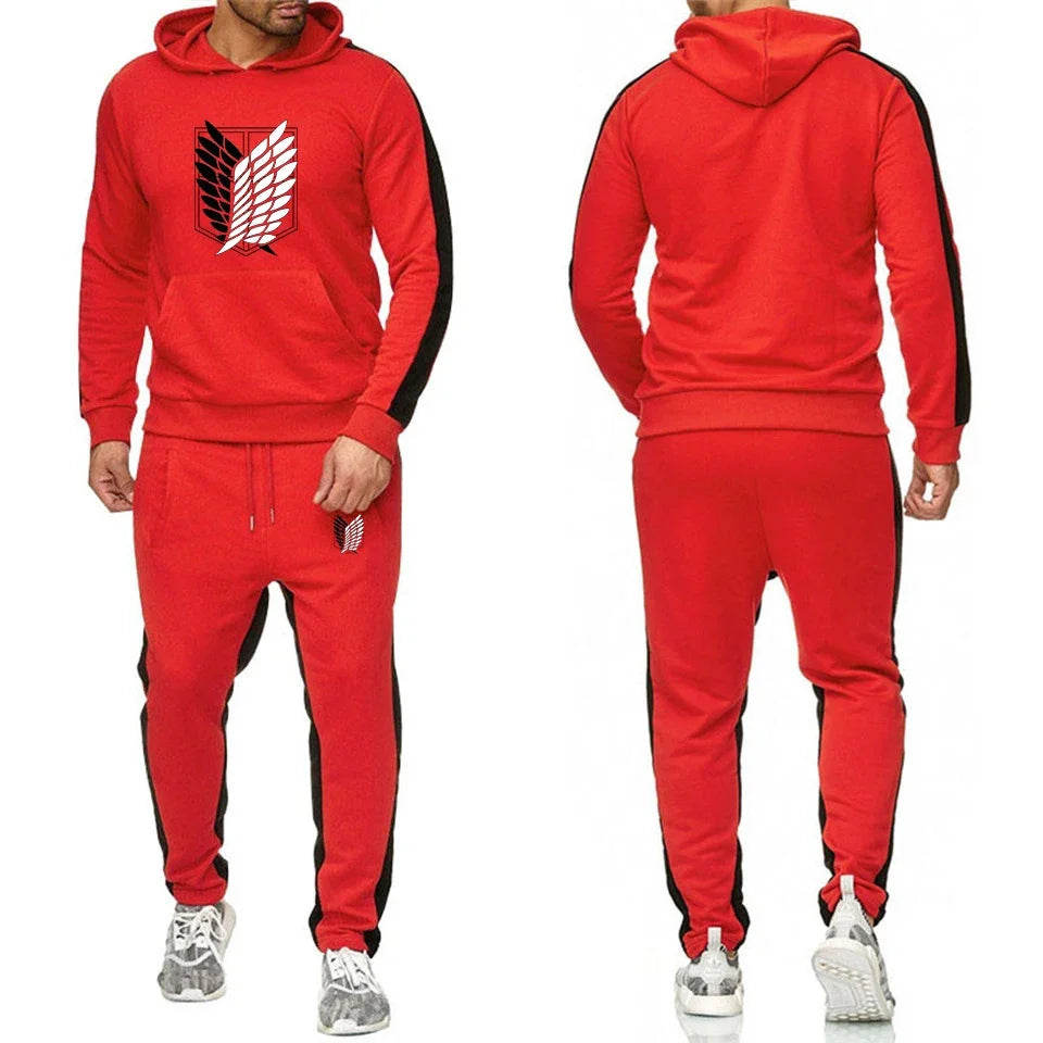 Autumn Winter Mens Tracksuit Print Casual Hooded Sweatshirt Sweatpants Set Outdoors Sports Jogging Mens Clothing DailySportswear