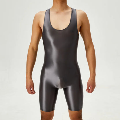 Men's Playsuit Gym High Elastic Bodysuit Shaper Wear Sexy Seamless Bulge Pouch Sleeveless Shirt Man Leotard Tights