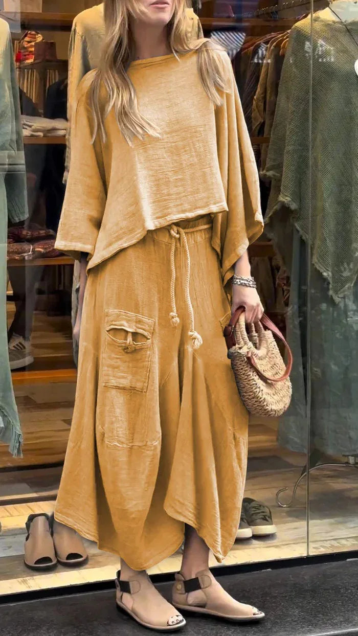 2024 Autumn Fashion New Women's Cotton and Linen Loose Skirt Two-piece Set Solid Color Irregular Top Waist Pocket Skirt Set