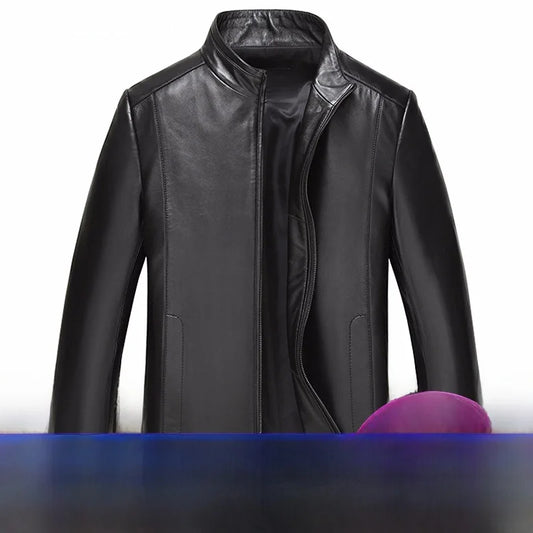 plus Size Men's Leather Jacket Stand Collar Genuine Sheepskin Coat Business Casual Style Autumn Wear Comfortable Fit Coat