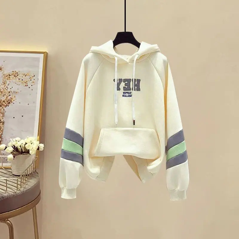 Sports Set for Women in Spring and Autumn New Korean Version Color Blocking Hooded Top Casual Pants Age Reducing Two-piece Set