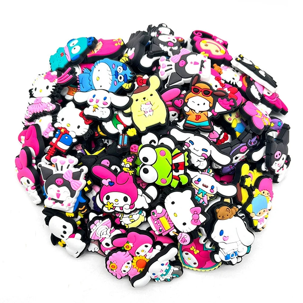 Cartoon 30/50/100PCS MESUCA Sanrio Shoe Charms for Clogs Bubble Slides Sandals PVC Decor DIY Waterproof detachable For Gifts