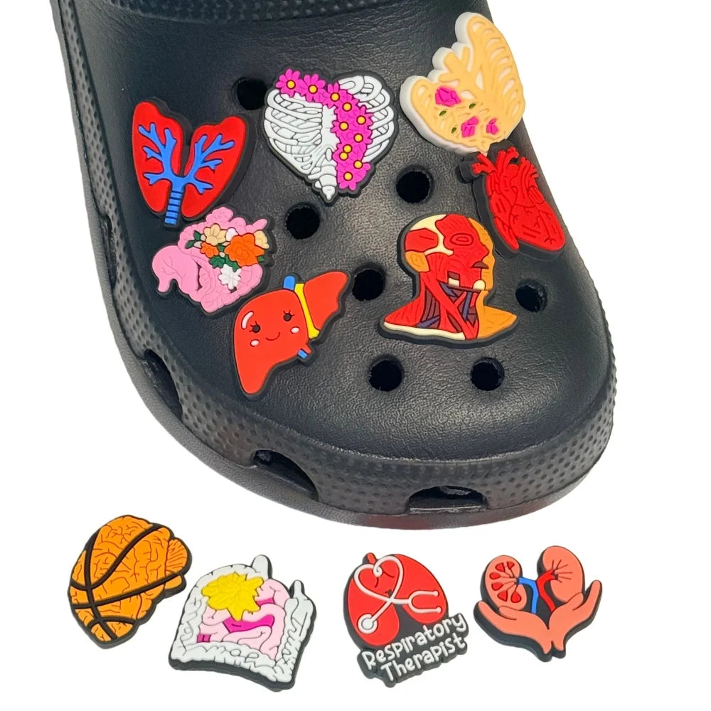 10Pcs Cartoon Human Organs Model Pvc Garden Shoe Decorations Buckle Button Clog DIY Wristbands Sandals Shoes Charms Kids Gift