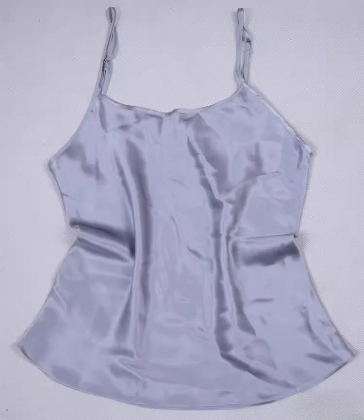Women's 100% Mulberry Silk 16 momme Spaghetti Strap Camisole Tank Top Vest Sleepwear M-4XL YM002