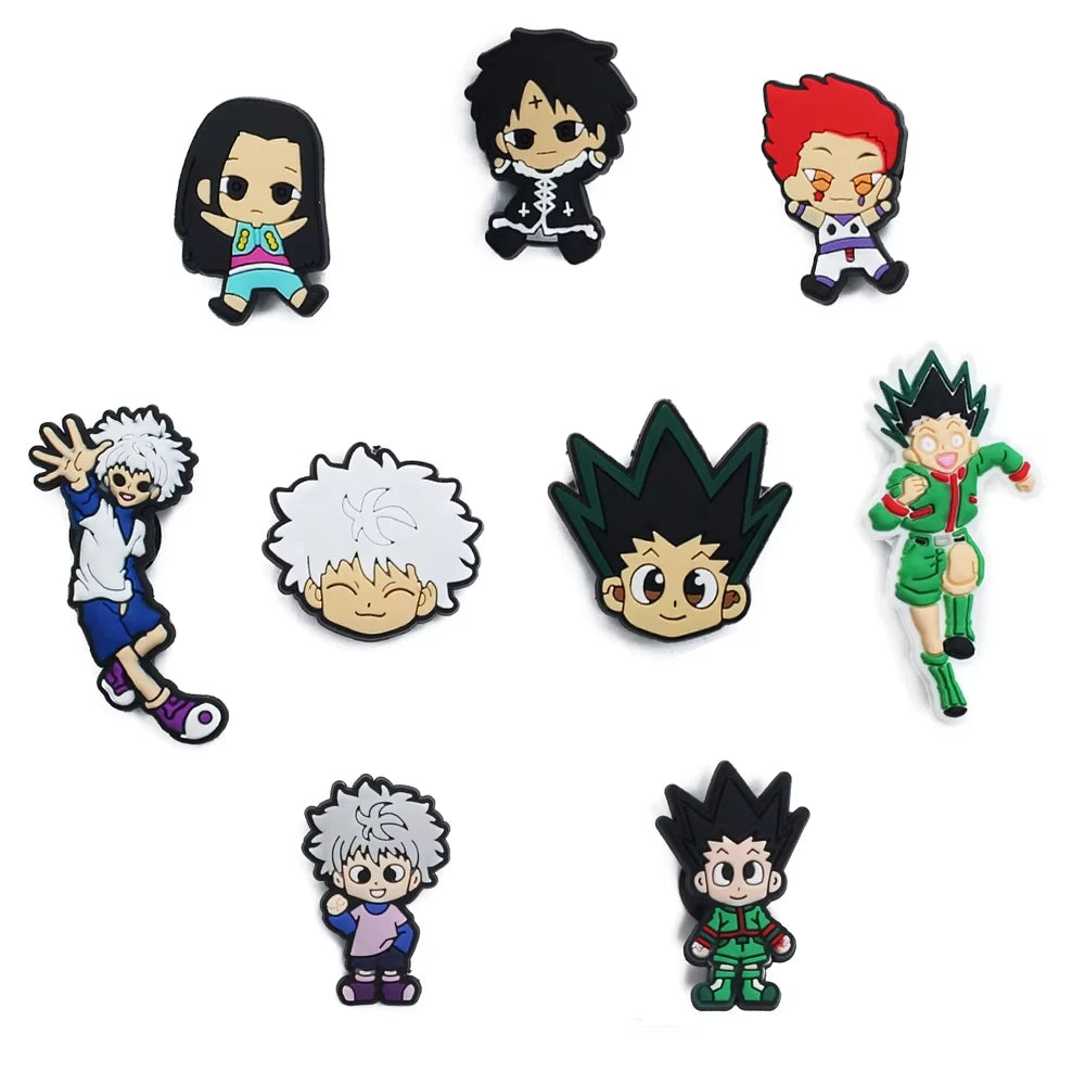 9pcs MIX Japanese Manga Shoe Charms Fall winter Accessories Decorations PVC Classic Clog Buckle for Kids Party X-mas Gifts