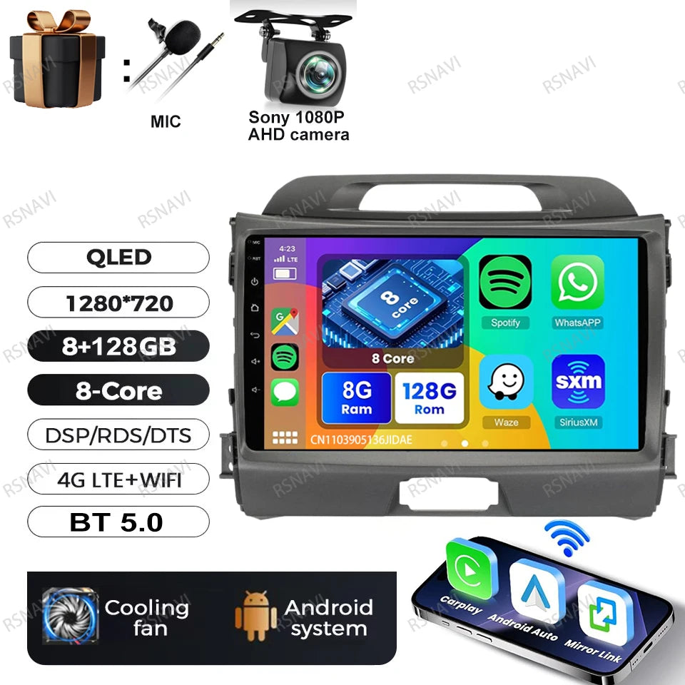 Car Radio Android 15 For KIA Sportage 2010 2011 2012 2013 2014 2015 2016 5G WIFI Qualcomm Navigation DSP Stereo Multimedia GPS