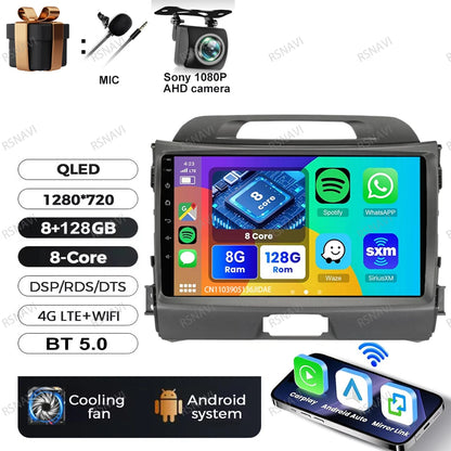Car Radio Android 15 For KIA Sportage 2010 2011 2012 2013 2014 2015 2016 5G WIFI Qualcomm Navigation DSP Stereo Multimedia GPS