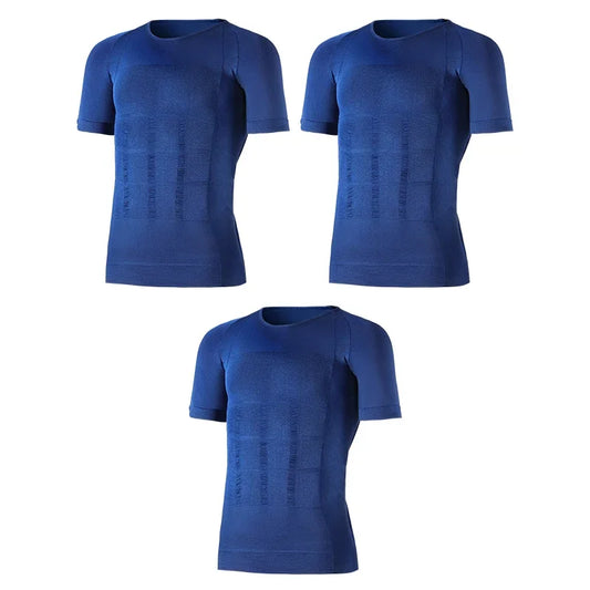 3PCS Men's Short Sleeve Body Shaper, Chest & Waist Tummy Control Slimming Compression Shirt for Sports Fitness