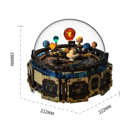 STEM Solar System Orrery Music Box Building Blocks Rotating Planets Gear Mechanism Transparent Dome Educational Decor Gift Kids
