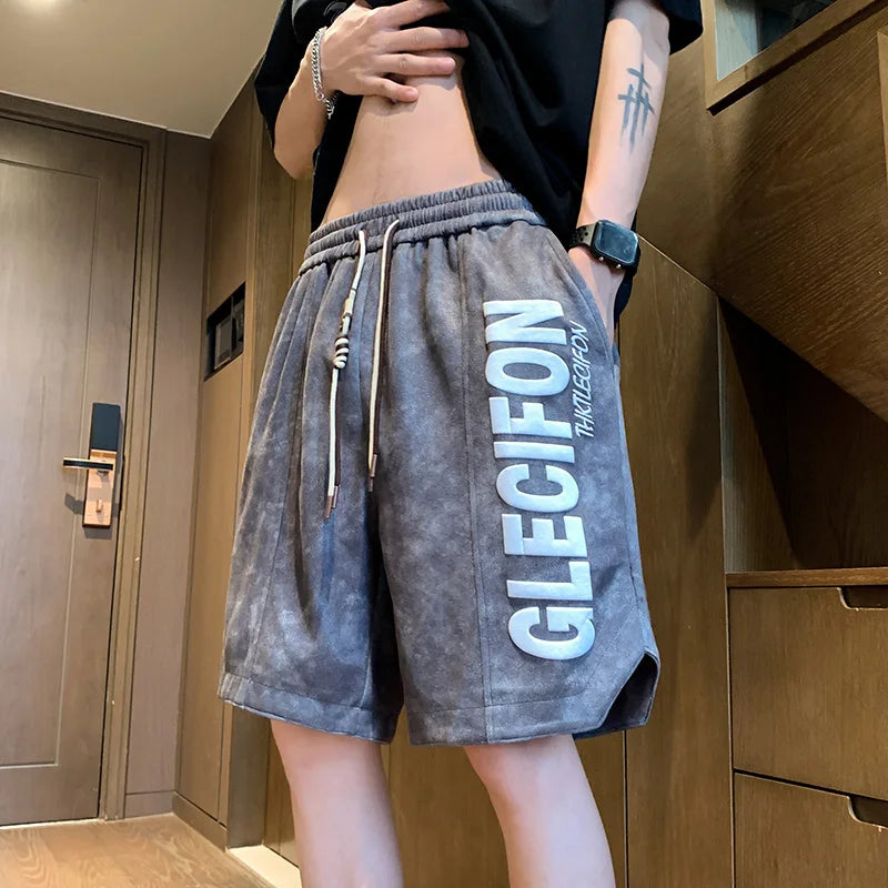 High Street Ice Silk Shorts Men Summer Thin Quick Dry Beach Pants Loose Straight Leg Loose Sports Casual Streetwear Joggers Man