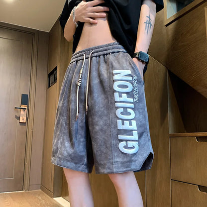 High Street Ice Silk Shorts Men Summer Thin Quick Dry Beach Pants Loose Straight Leg Loose Sports Casual Streetwear Joggers Man