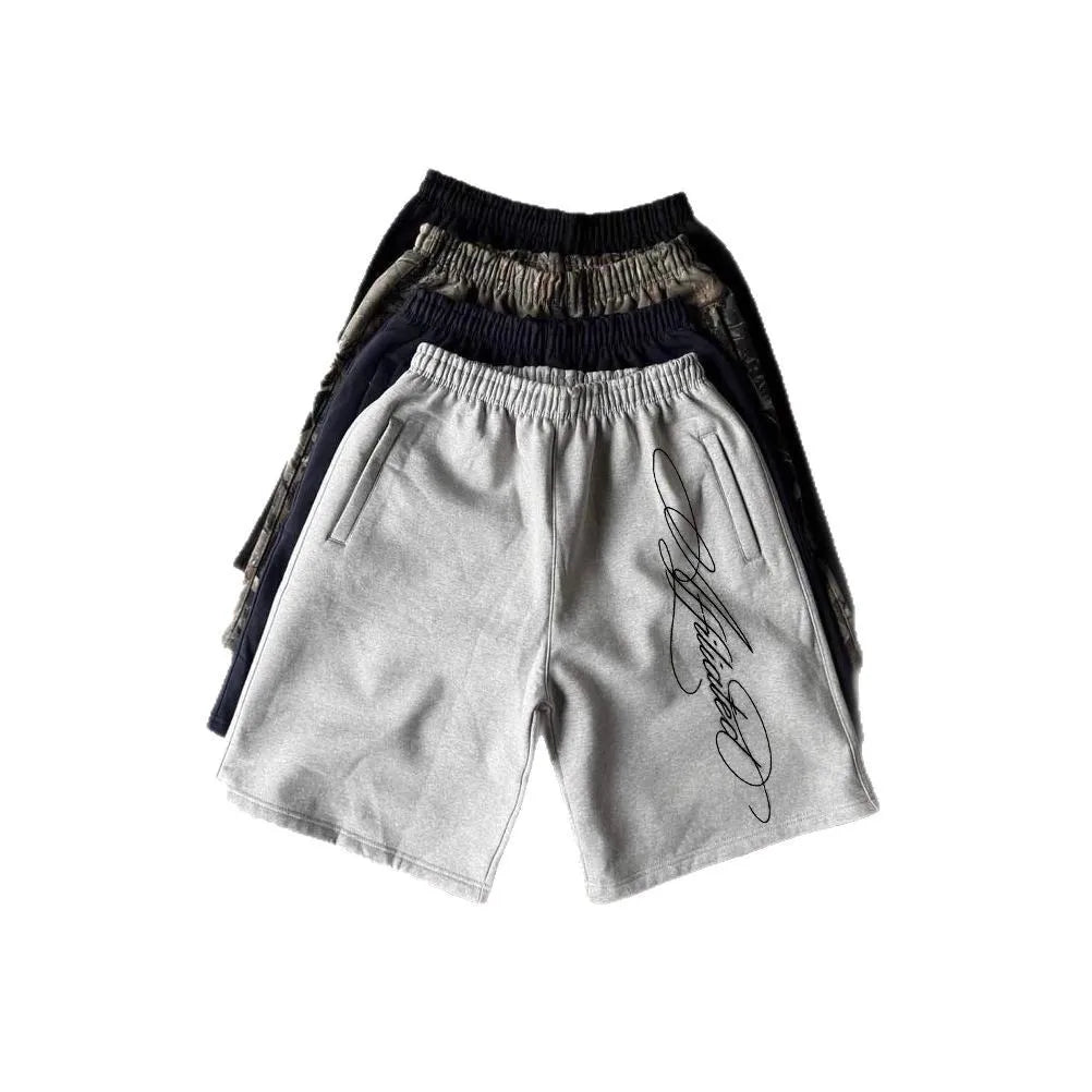 American Letter Embroidered Shorts Men Y2K Retro Casual High Street Trendy Brand High Waist Oversized Straight Casual Shorts