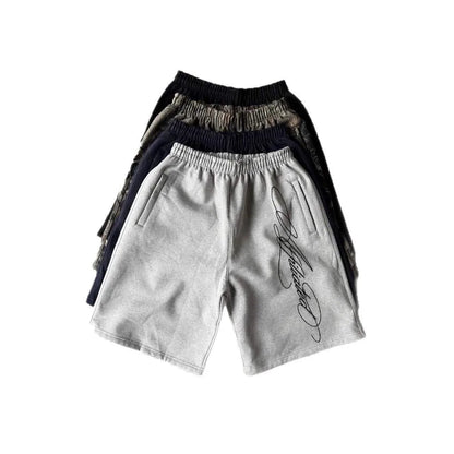 American Letter Embroidered Shorts Men Y2K Retro Casual High Street Trendy Brand High Waist Oversized Straight Casual Shorts