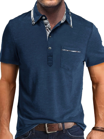 1XL-6XL Summer Plus Size Men's Short-Sleeve Polo Shirt Casual Solid Color Collared Pullover Henley Shirt with Pockets