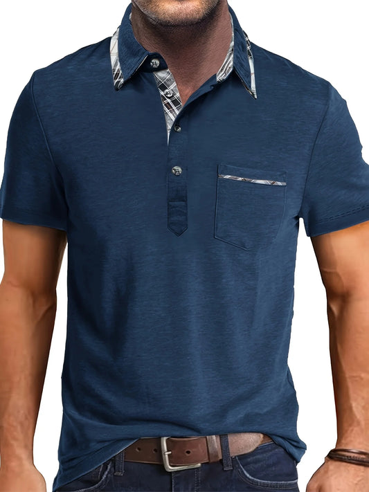 1XL-6XL Summer Plus Size Men's Short-Sleeve Polo Shirt Casual Solid Color Collared Pullover Henley Shirt with Pockets