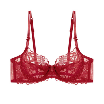 Sophisticated French Lace Bra, Unlined Minimizer Bra for Large Bust, Ultra Thin Breathable & Supportive Sexy Lingerie Set MOYISU