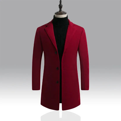 2024 Spring Autumn New Long Cotton Coat New Wool Blend Pure Color Casual Business Fashion Men's Clothing Slim Windbreaker Jacket