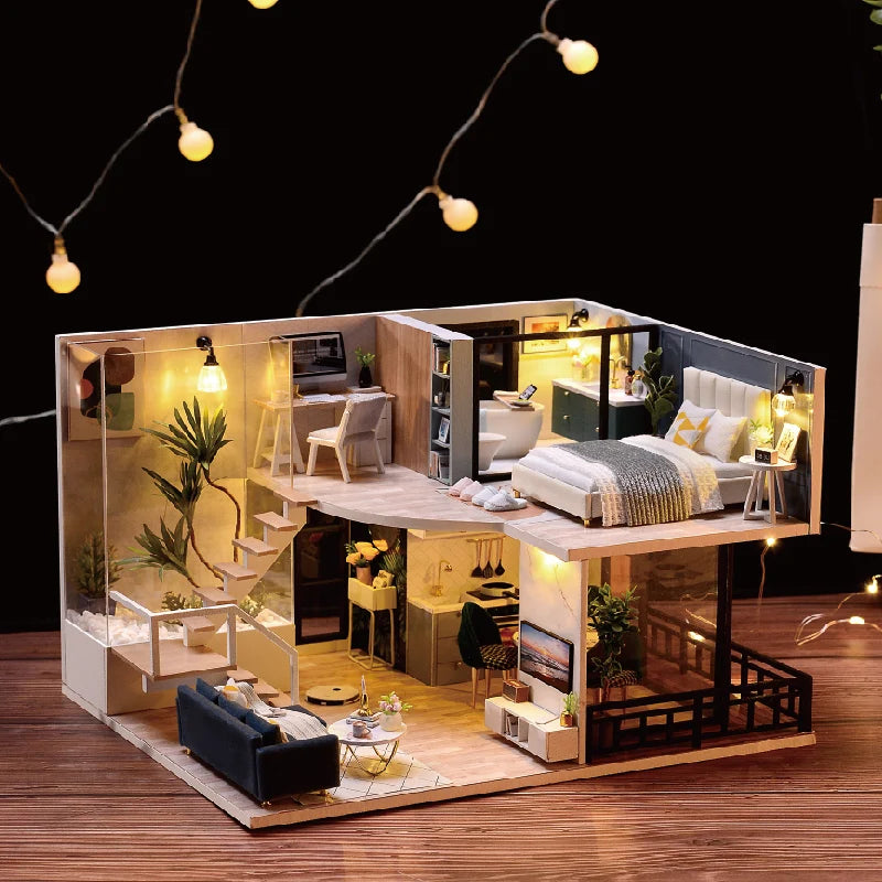 DIY Doll Houses Kits 3D Wooden Puzzles Mini Doll House Assembly Building Furniture Handmade Toys For Xmas Birthday Gifts