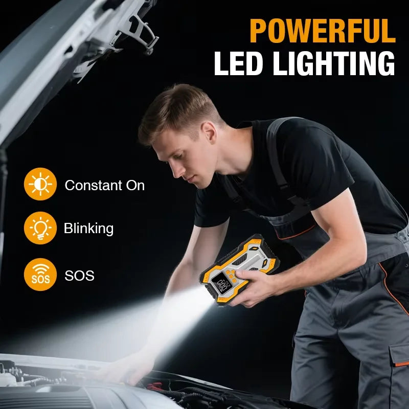 Portable Car Jump Starter 6000A Air Compressor 160PSI, Auto Tire Inflator Battery Booster for 9.0L Gas 6.5L Diesel Car SUV Truck