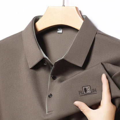 Men's Business Ice Silk Work Shirts Summer Badge Solid Color Polo Shirt Office Wear Man Breathable Comfortable Versatile Tops