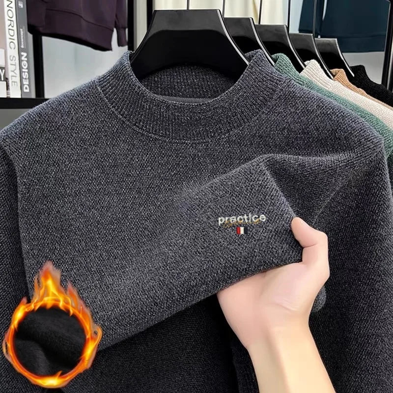 Men'sthick sweater for autumn and winter, warm windproof, with delicate and soft cutting, a casual high-end embroidered pullover
