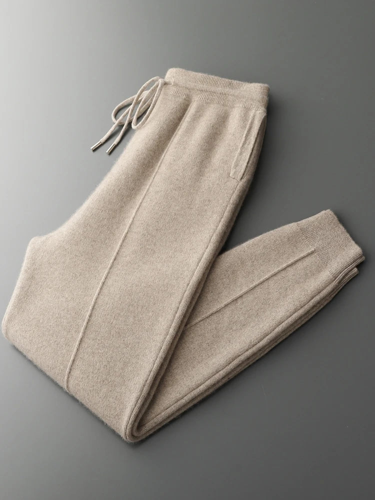 Men's Cashmere Pants Smart Casual Pencil Pants Autumn Winter Thick Soft Warm Trousers 100% Merino Wool Knit Pants Korean Style