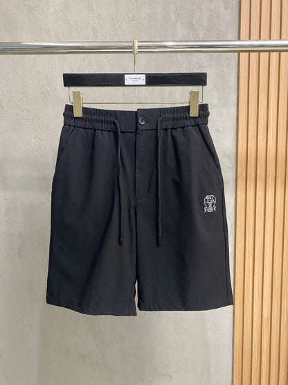 BC Italy Embroidery Old Money Style Men's Drawstring Straight Light Skin Casual Pants