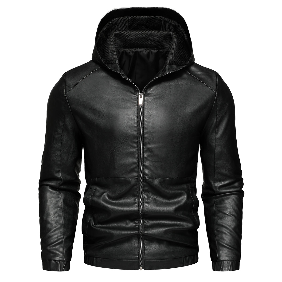 Men's Casual Black Hooded PU Leather Biker Jacket