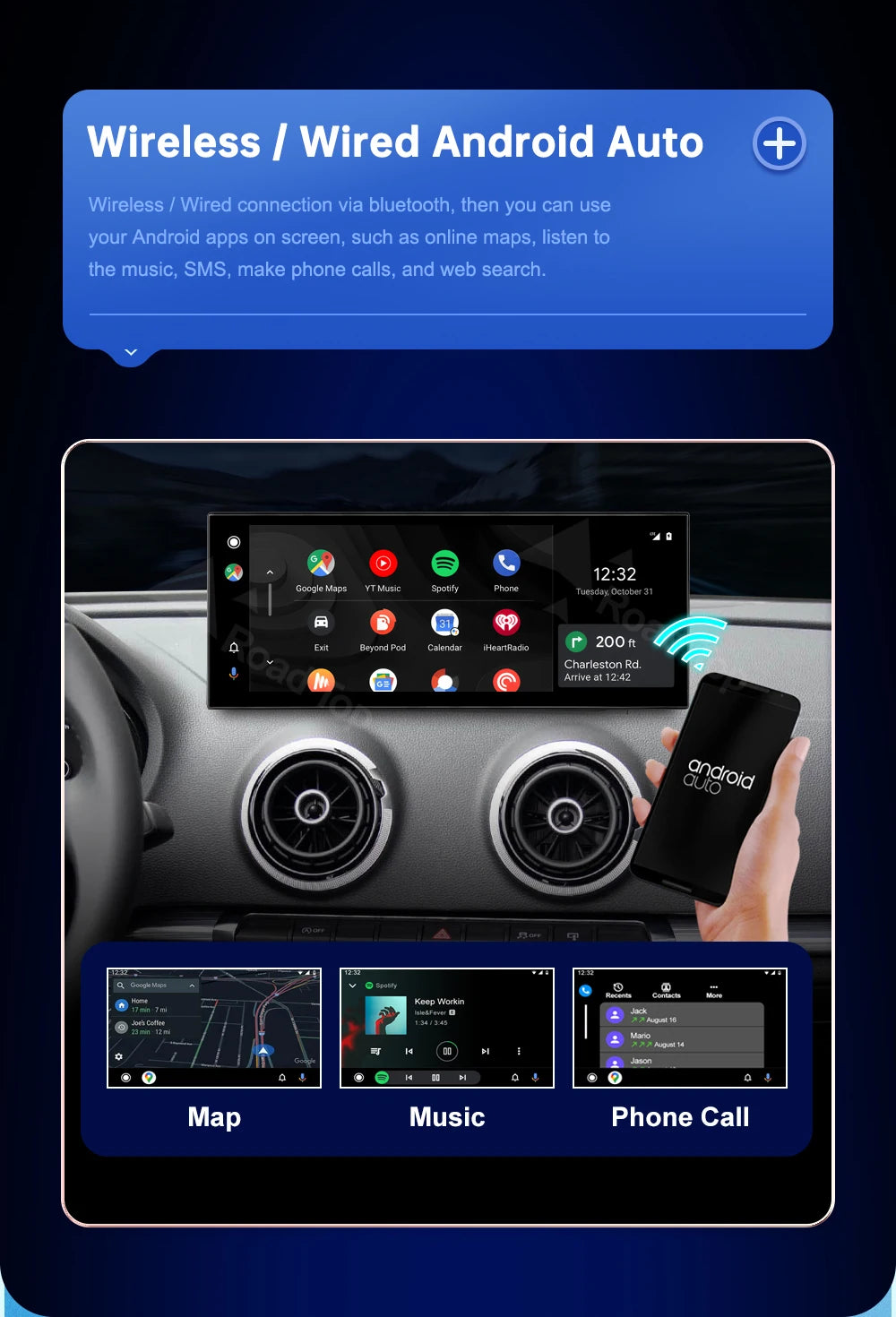 CN Road Top 12.3 Inch Touch Display For Audi A3 S3 2014-2019 Multimedia Player Andriod Auto Link GPS Carplay Screen Car Play