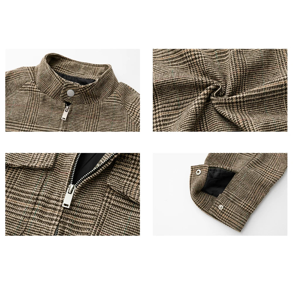 TFETTERS Autumn Winter 2026 Houndstooth Jacket Man Retro Plaid Coats Man Casual Loose Double Pocket Designer Men's Wear