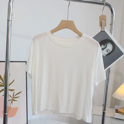 Ultra-Hand Feel Short Modal T-Shirt Women's  Summer 2025 Slimming round Neck Short Sleeve  Color Base Shirt