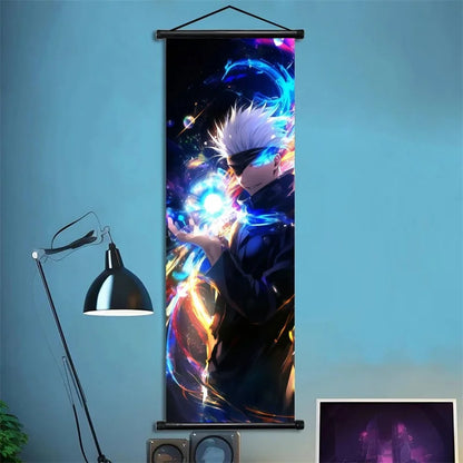 Jujutsu Kaisen Gojo Satoru Anime Art Fabric Wall Poster Hanging Scroll for Bedroom Gaming Room Decor Ideal Gift for Fans