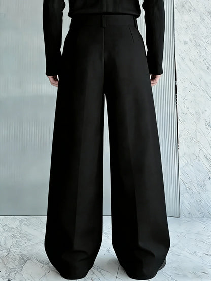 Men's high-waisted double-pleated wide-leg black suit pants, matte fabric loose floor-length trousers, Korean lazy style all-mat