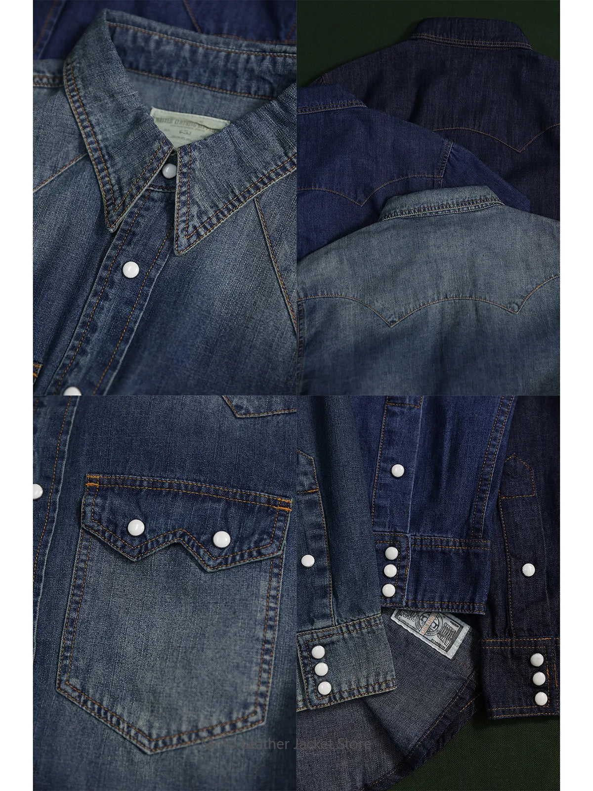 American Retro Western Denim Shirt Raw Denim Washed Casual Pearl Snap Button Western Shirt