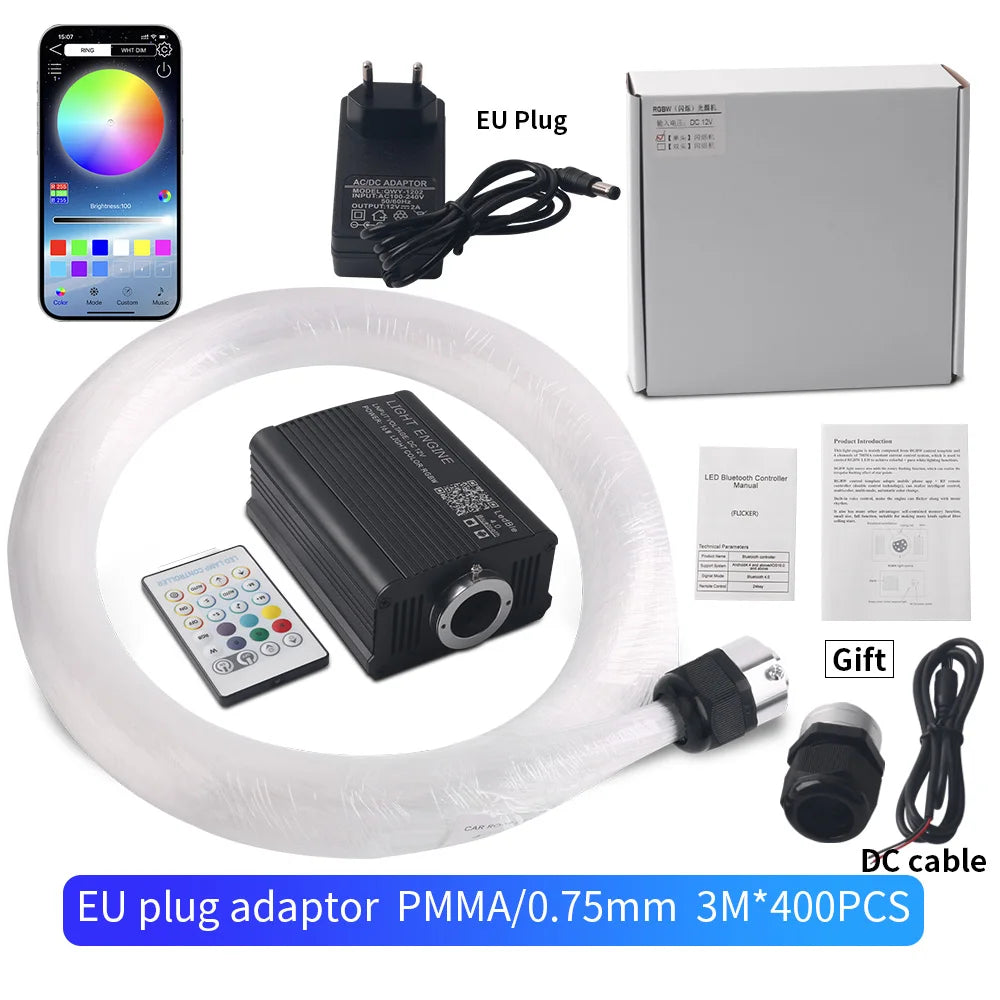 16W Car Roof Star Light Twinkle Fiber Optic Light Ceiling Star Lighting Kit RGBW APP Music Control Car Starry Sky Ceiling Lamp