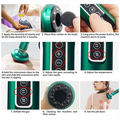 Electric Body Massager Cupping Device 12 Level Vacuum Cupping Cans Rechargeable Gua Sha Massager Heating Slimming and Fat Loss