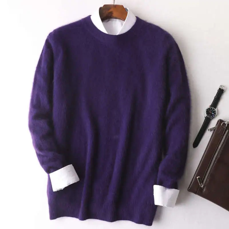 Men's 100% pure Mink Cashmere Sweater O-Neck Pullovers Knit Large Size Mink Sweater Winter New Tops Long Sleeve High-End Jumpers