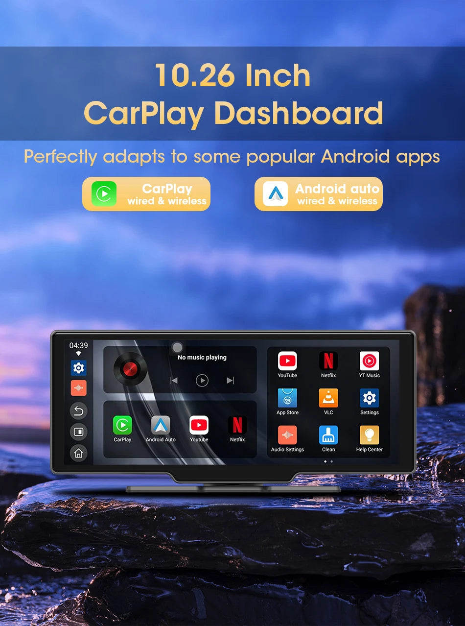 Srnubi 10.26" Car Play Screen Android WIFI Car Multimedia Player Wireless Carplay Android Auto Car Screen for YouTube Netflix