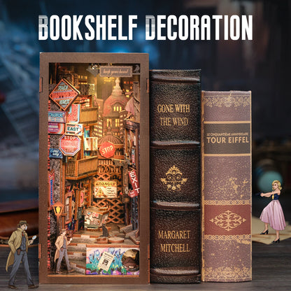 CUTEBEE DIY Book Nook Kit The Long Goodbye Detective Series Miniature Dollhouse with LED Light Dust Cover 3D Wooden Puzzle Books