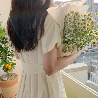 Elegant Pure Color Slim Fit Dress with Belt High Waist Spring Summer Autumn Short Sleeve Casual High Waist Skirt
